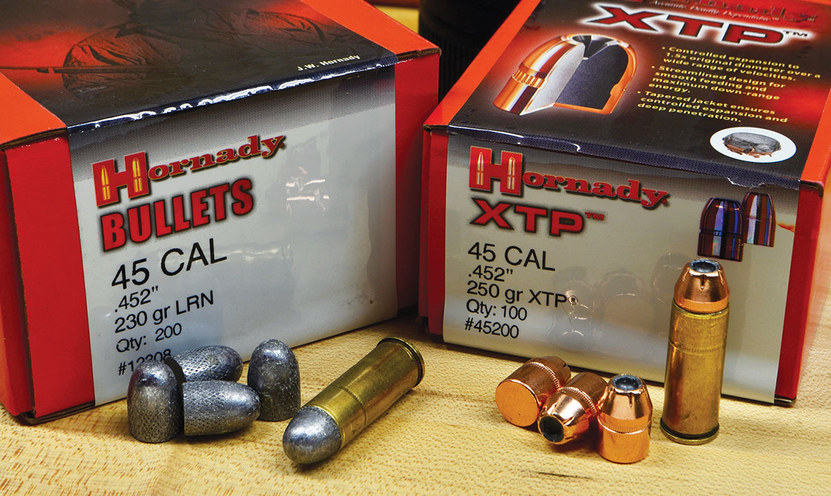 Hornady jacketed and cast bullets were used in 45 Colt loads. The Lee Loader works equally well with both.